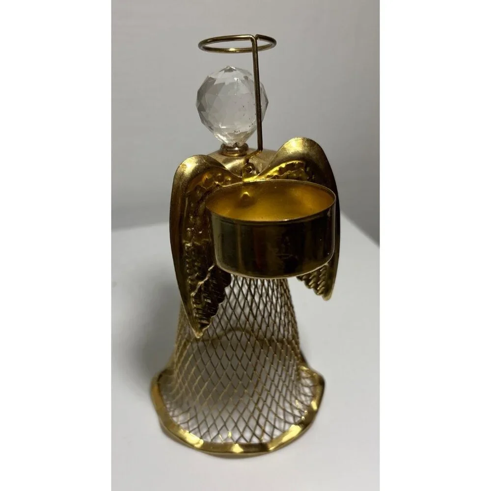 Set Of 3 Angel Figurines With Stained Glass Gold Mesh & Ceramic Design - Picture 6 of 8